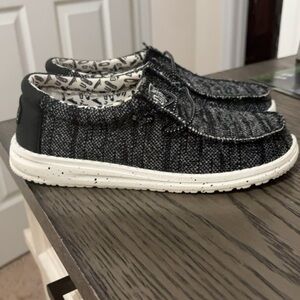Hey Dude Kids Black Knit Slip-On Sneakers with White Speckled Sole youth 3